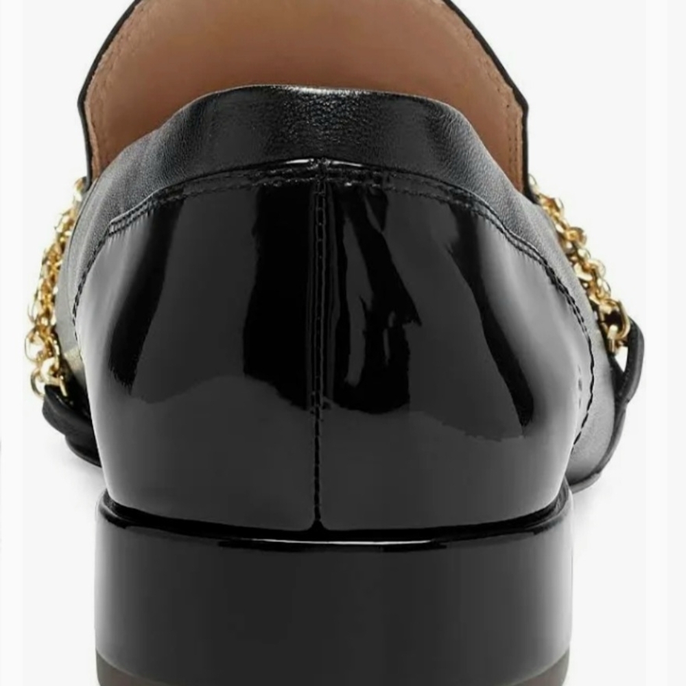 Black Leather Loafers with Gold Chain Detail - Picture 4 of 5